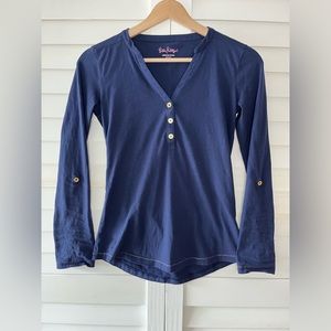 Lilly Pulitzer Navy Blue Janelle Pima Cotton Henley Long Sleeve Top Size XS